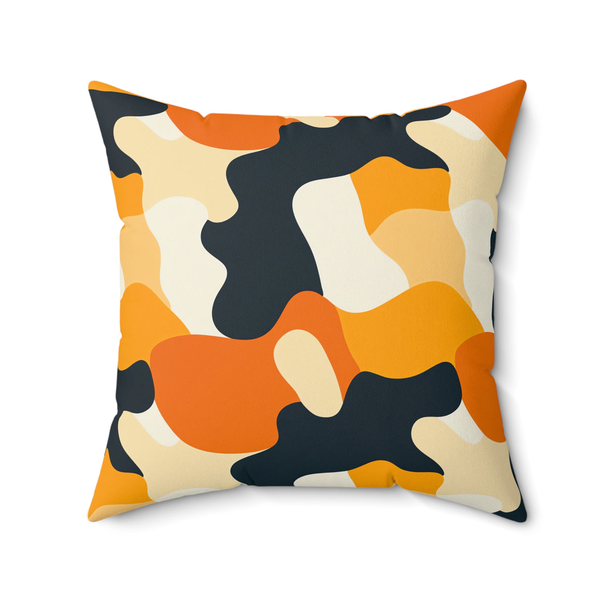 Orange Blob Camo Faux Suede Cushion – Abstract Shapes Pattern