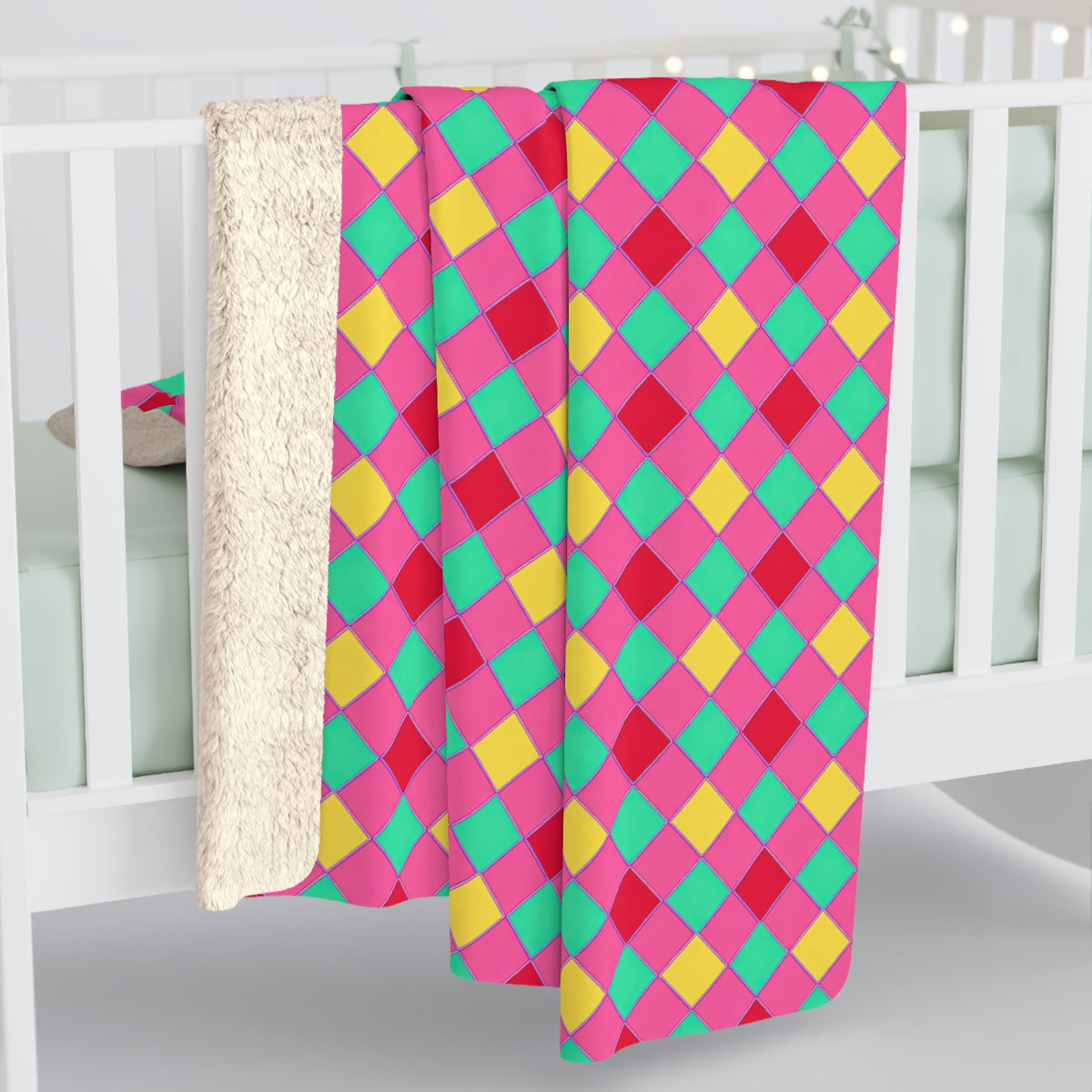Jewel Harlequin Check Sherpa Fleece Blanket – Candy Christmas