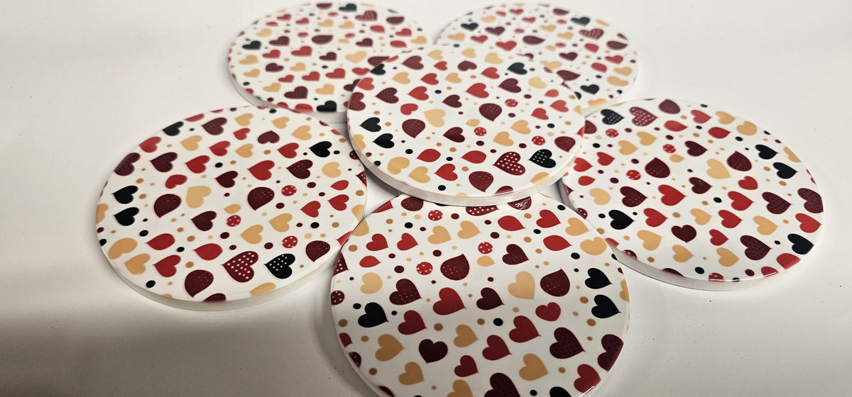 AI24065MCC Where the Heart is , Multicoloured  -  Round Ceramic Coasters- Set of 6, gift for all occasions, Designed and made in Britain