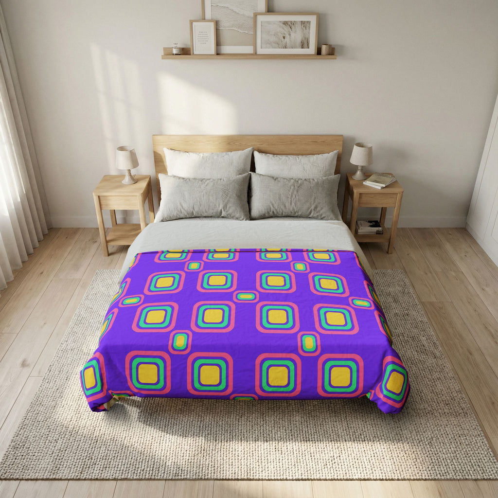 Big Ripple Squares Cotton Duvet Cover – Candy Pastel on Grape