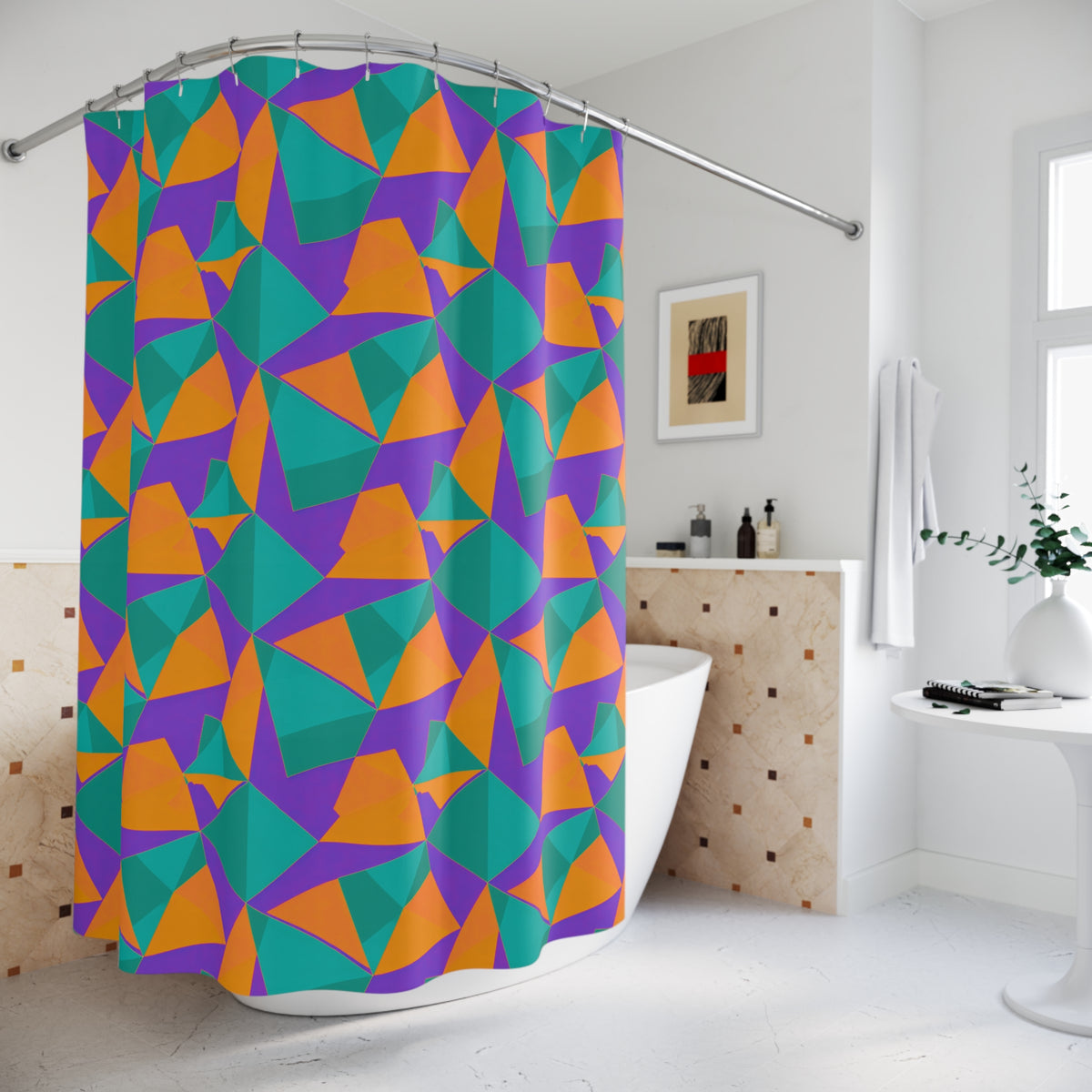 Faceted Gold Panels Shower Curtain – Peacock Jewel