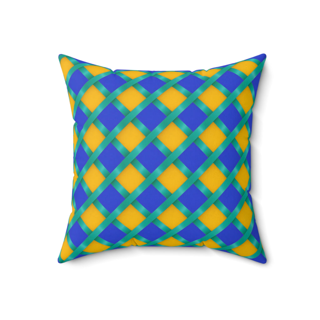 Broad Gold Diamond Trellis Faux Suede Cushion – Peacock Jewel