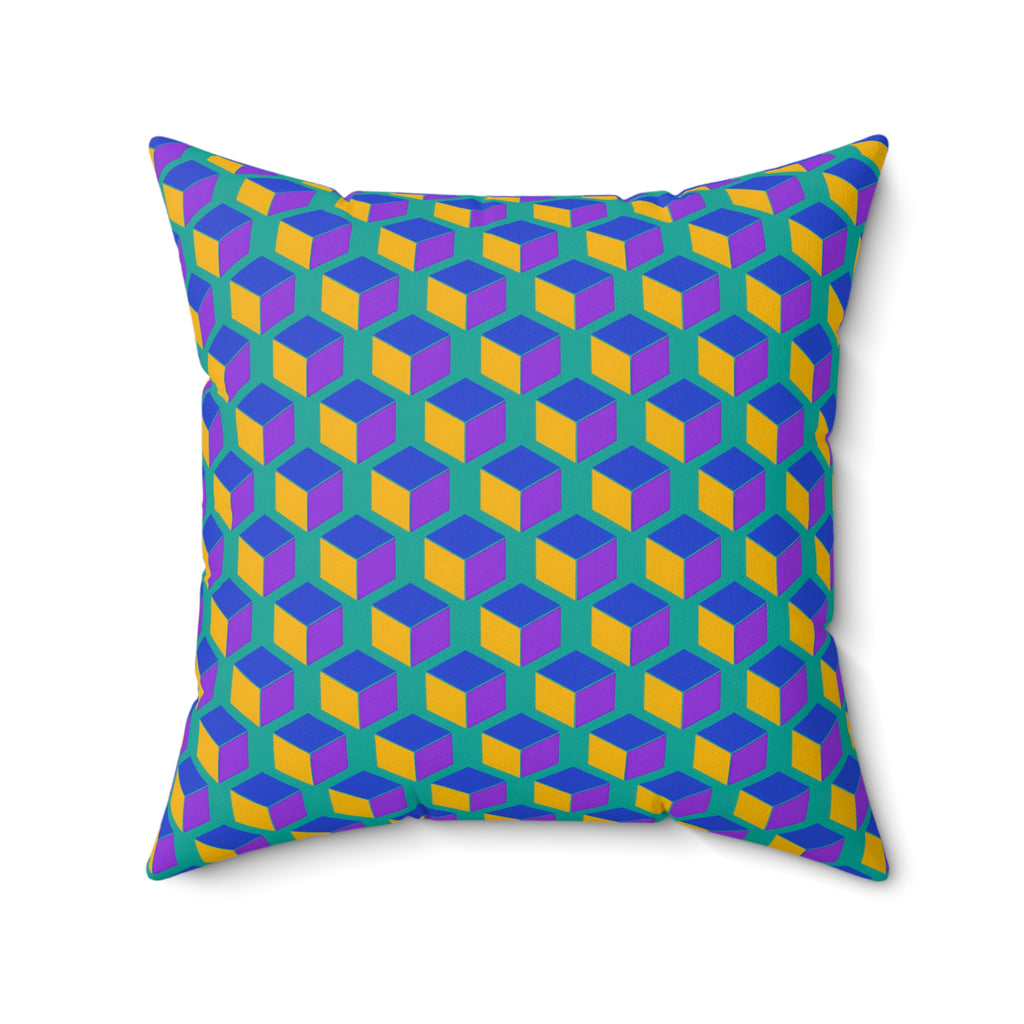Giant Faceted Cubes II Faux Suede Cushion – Peacock Jewel