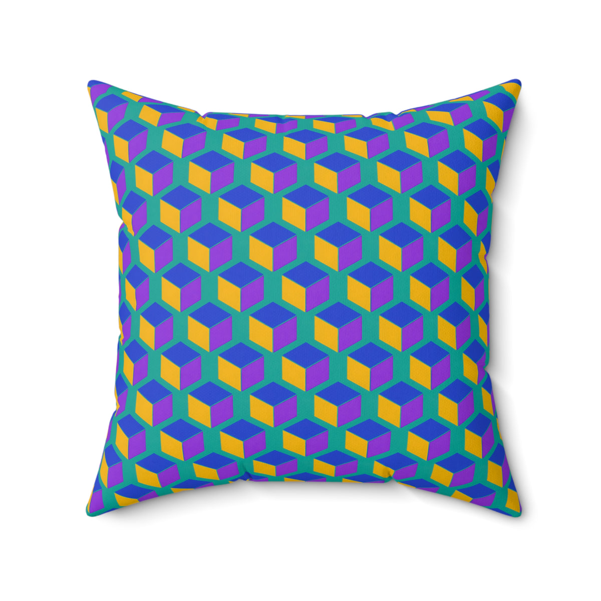 Giant Faceted Cubes II Faux Suede Cushion – Peacock Jewel