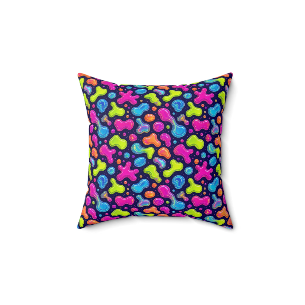 Jelly Blob Pop Faux Suede Cushion – Holographic-Look Fluid Art Pattern