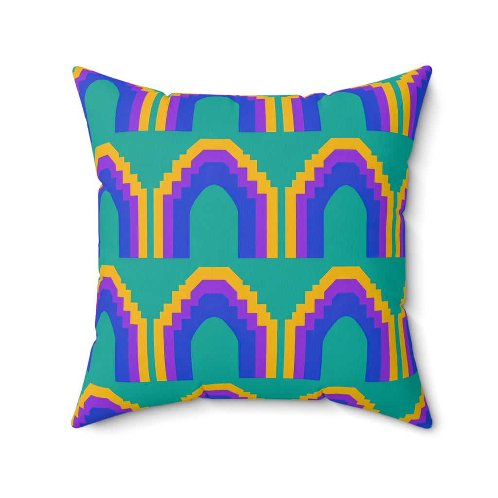 Grand Stepped Arches Faux Suede Cushion – Peacock Jewel