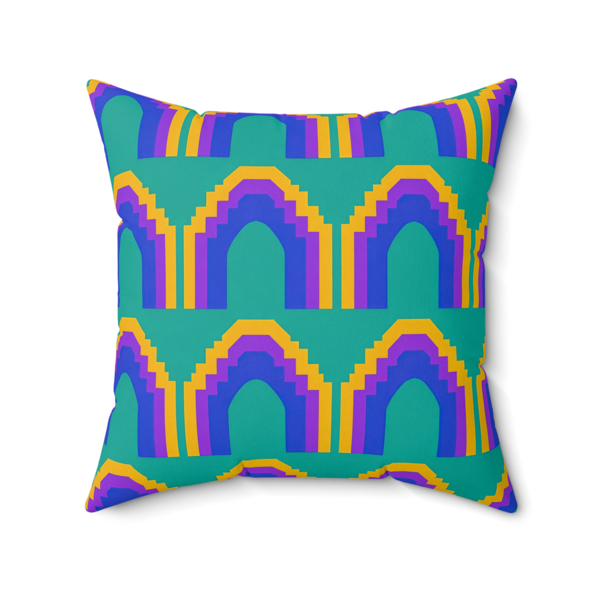 Grand Stepped Arches Faux Suede Cushion – Peacock Jewel