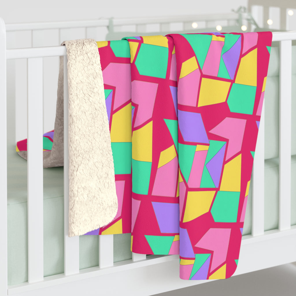 Cubist Block Quilt Sherpa Fleece Blanket – Candy Pop on Raspberry