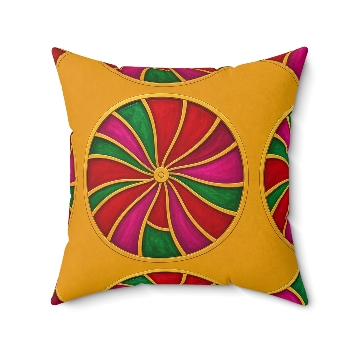 Grand Kaleido Jewel Wheels Faux Suede Cushion – Kaleidoscopic Medallion Pattern
