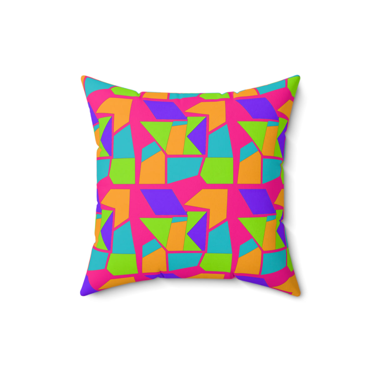 Cubist Block Quilt Faux Suede Cushion – Tropical Punch