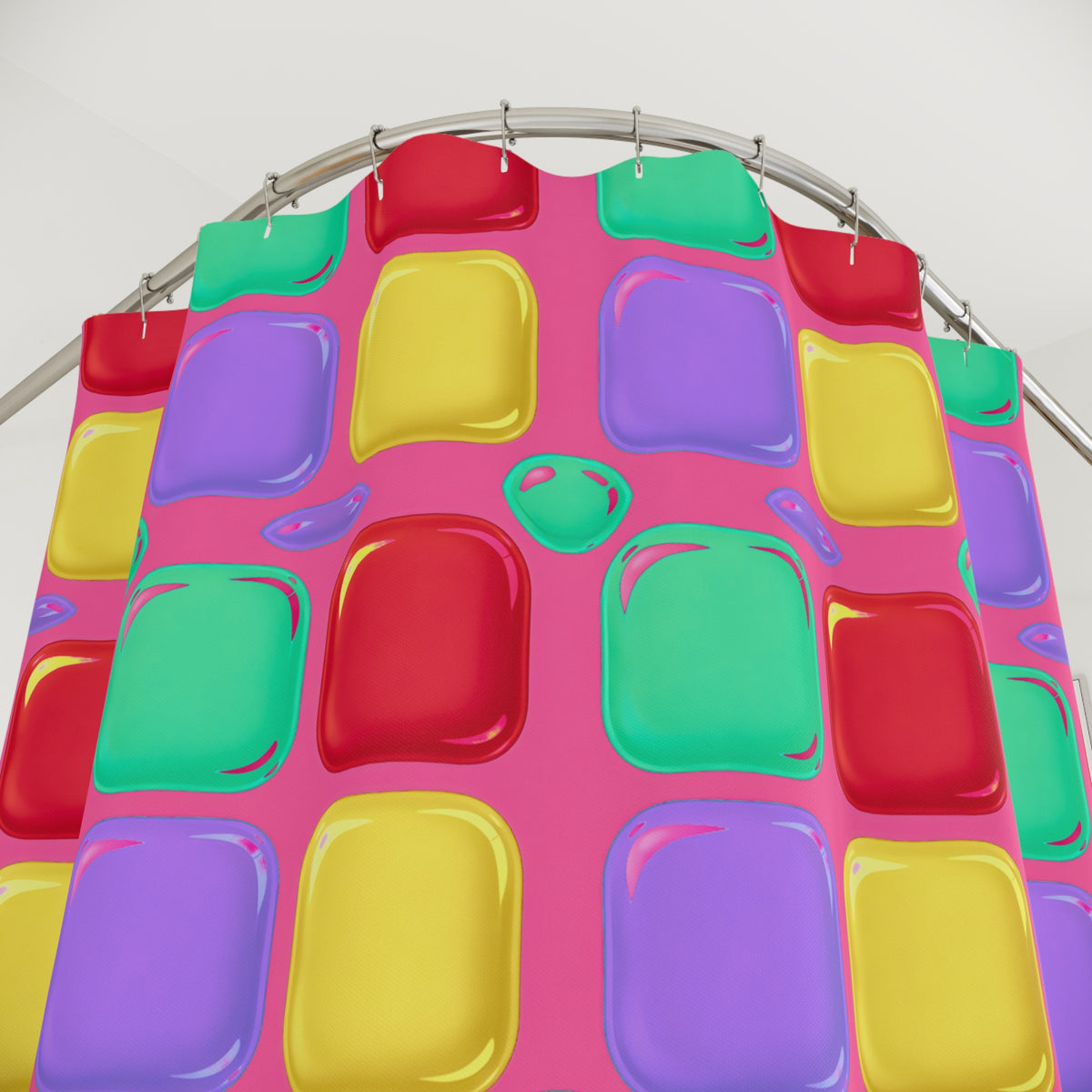 Giant Puffy Glass Cushions Shower Curtain – Candy Christmas