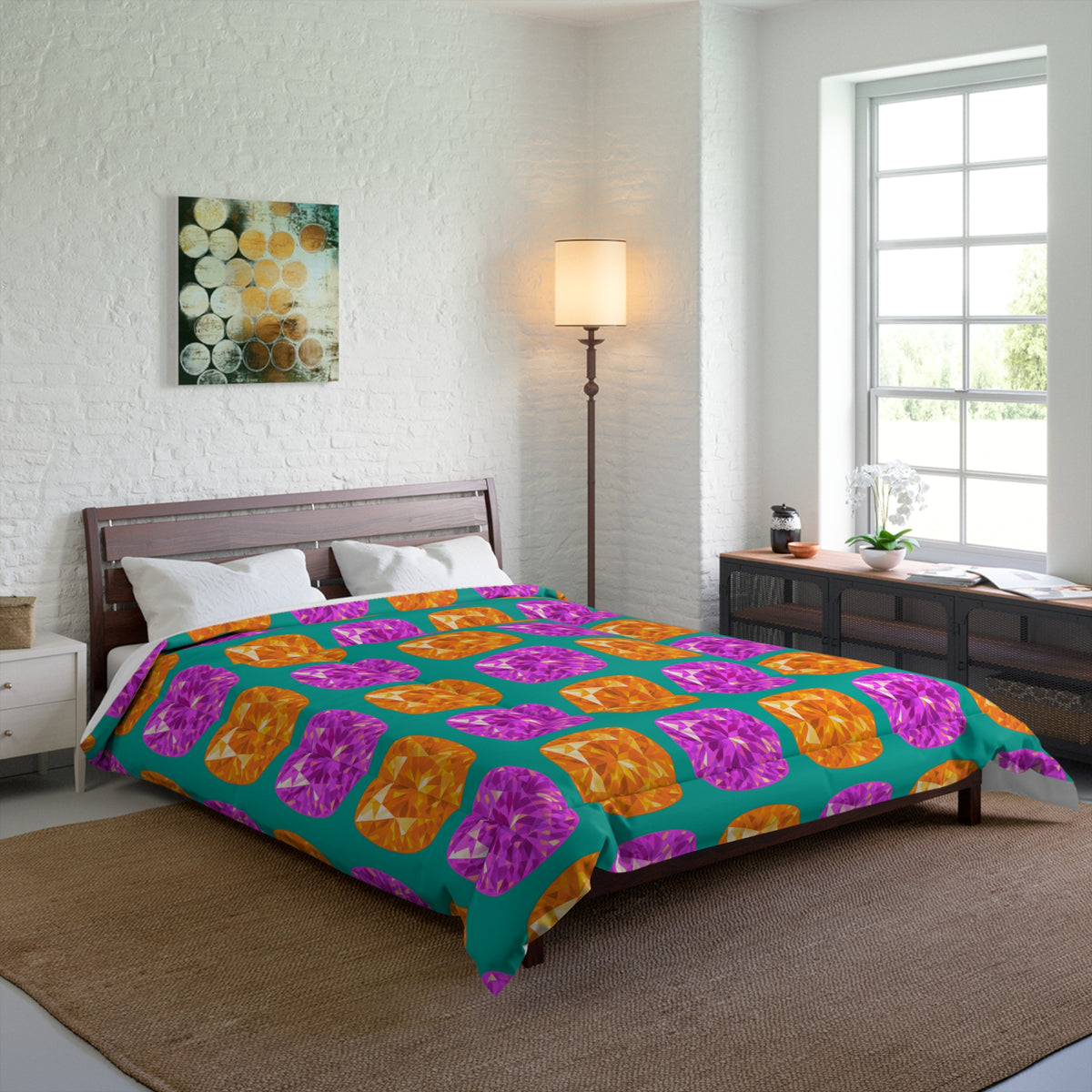 Giant Cut Gem Grid Comforter – Peacock Jewel