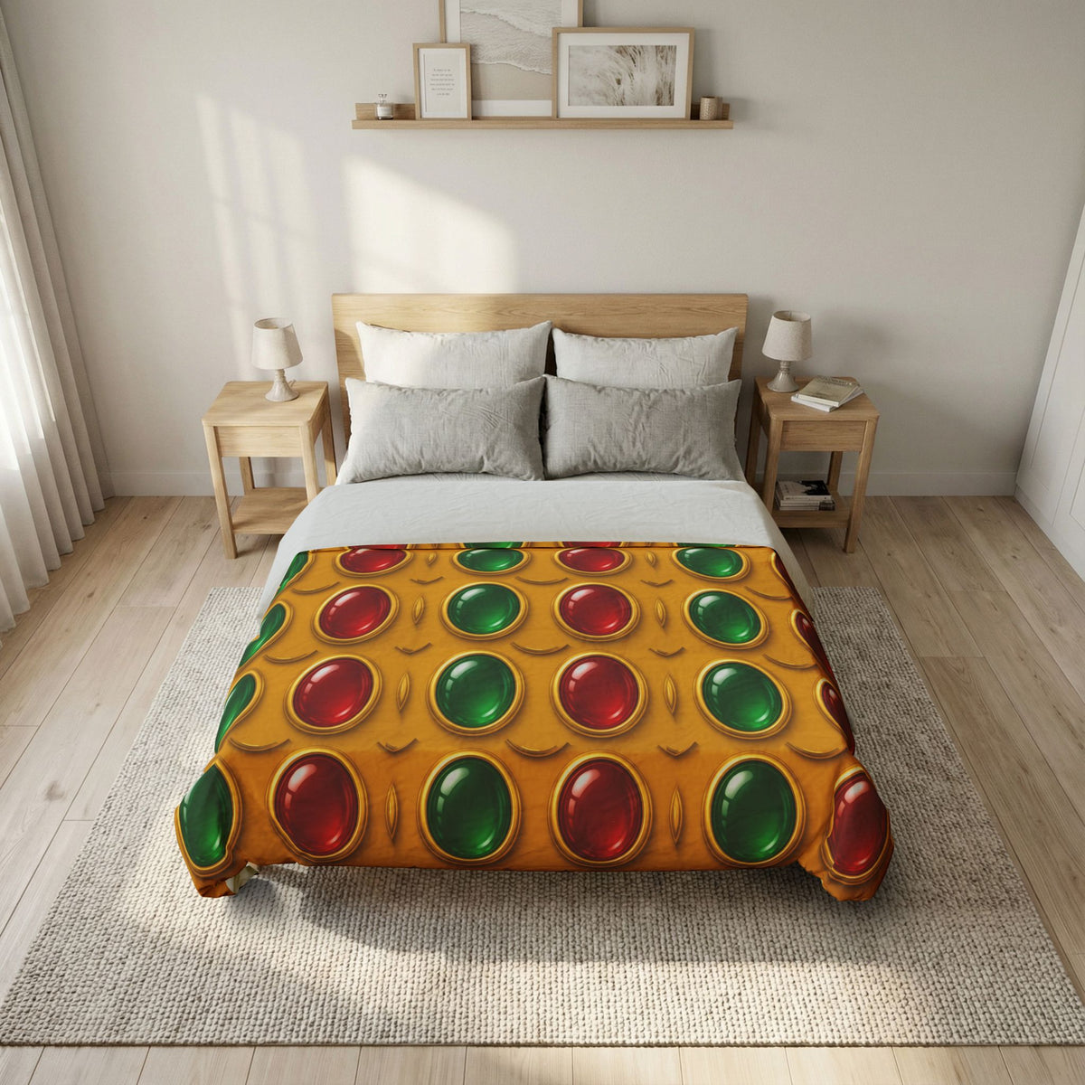 Grand Gold Cabochon Frames II Cotton Duvet Cover – Cabochon Geometric Pattern
