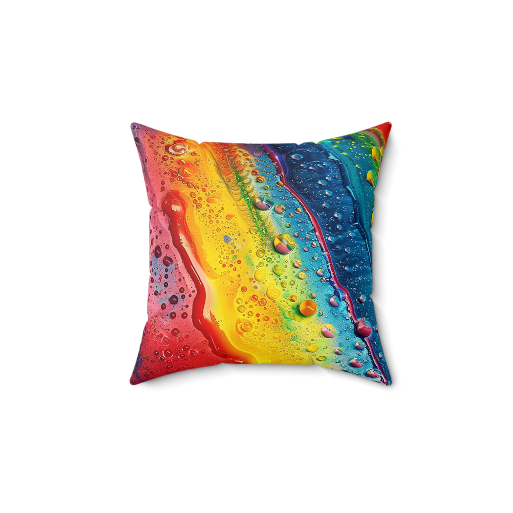 Rainbow Droplet Flow Faux Suede Cushion – Fluid Abstract Art
