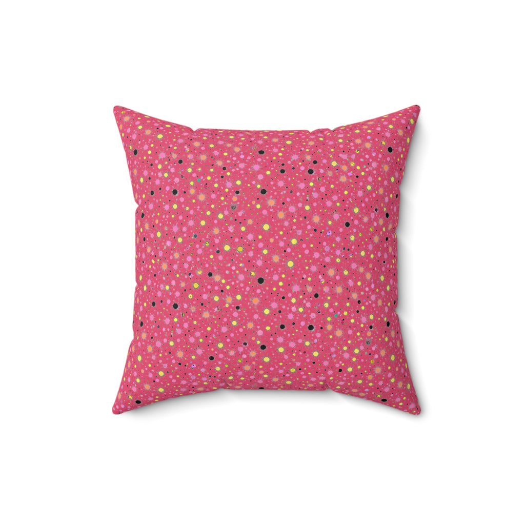 Confetti Spatter Faux Suede Cushion – Candy Pop on Raspberry