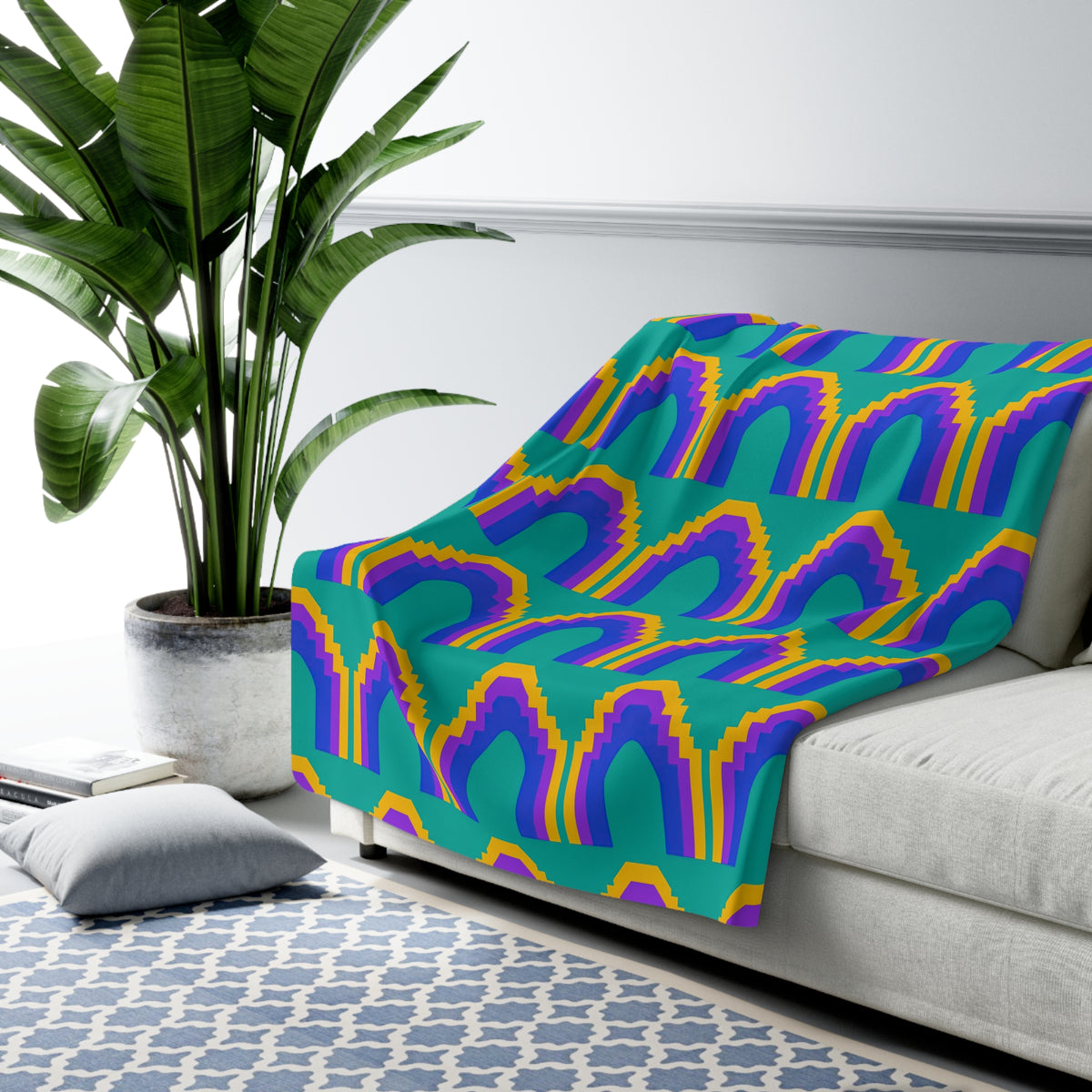 Grand Stepped Arches Sherpa Fleece Blanket – Peacock Jewel