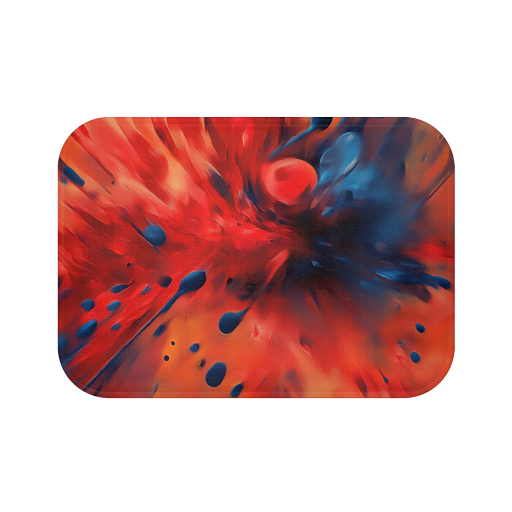 Scarlet Blue Blast Bath Mat – Abstract Explosion Art