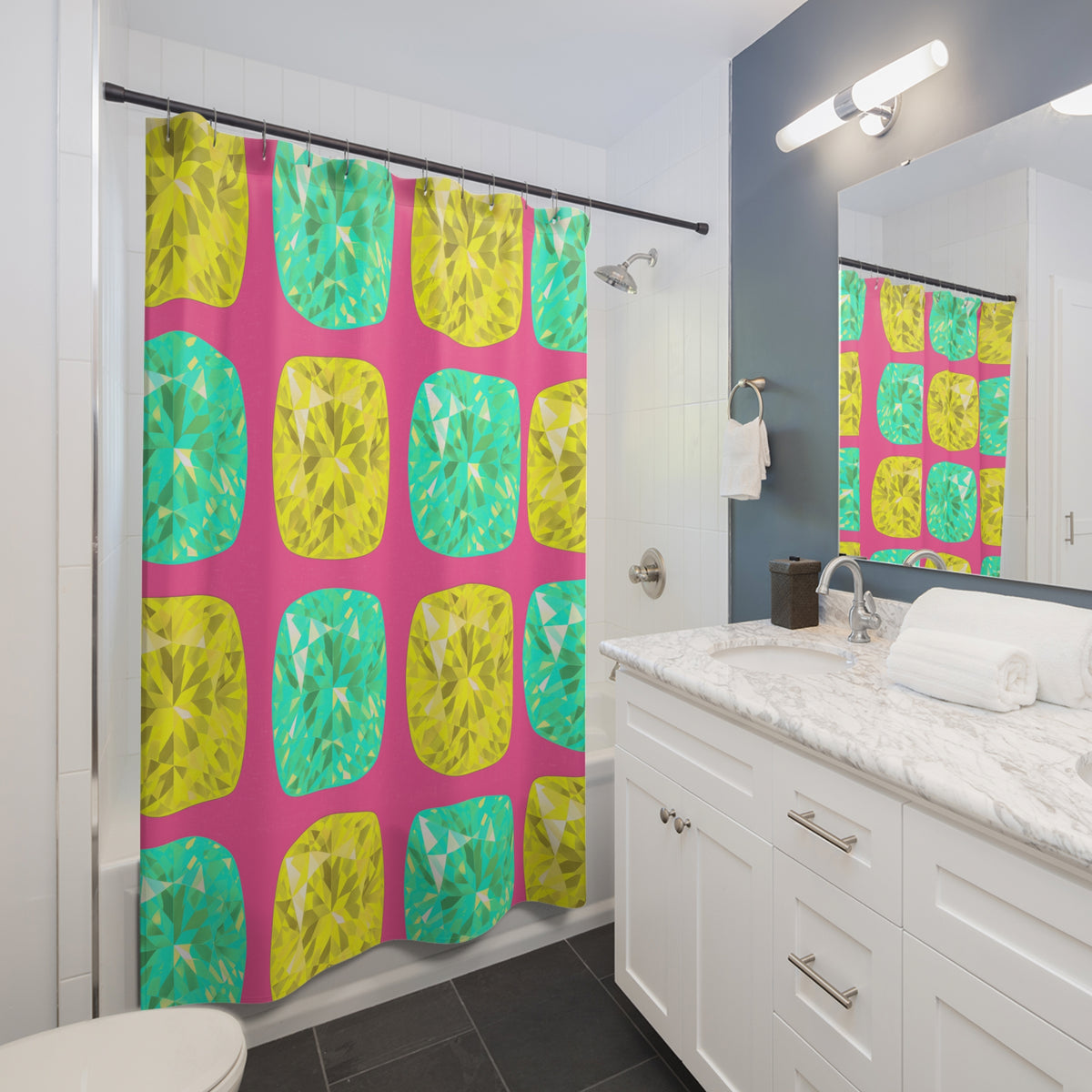 Giant Cut Gem Grid Shower Curtain – Candy Christmas