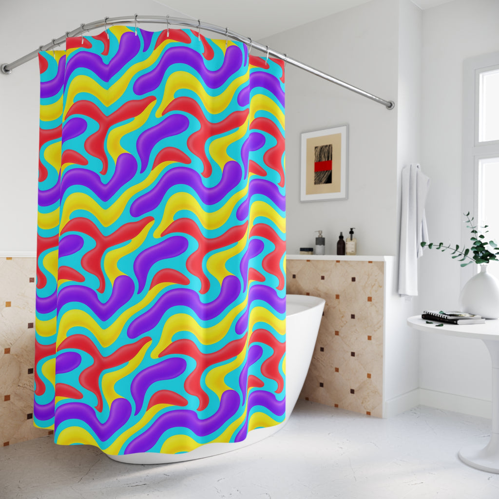 Liquid Band Ripple Shower Curtain – Op-Art Fluid Bands Pattern
