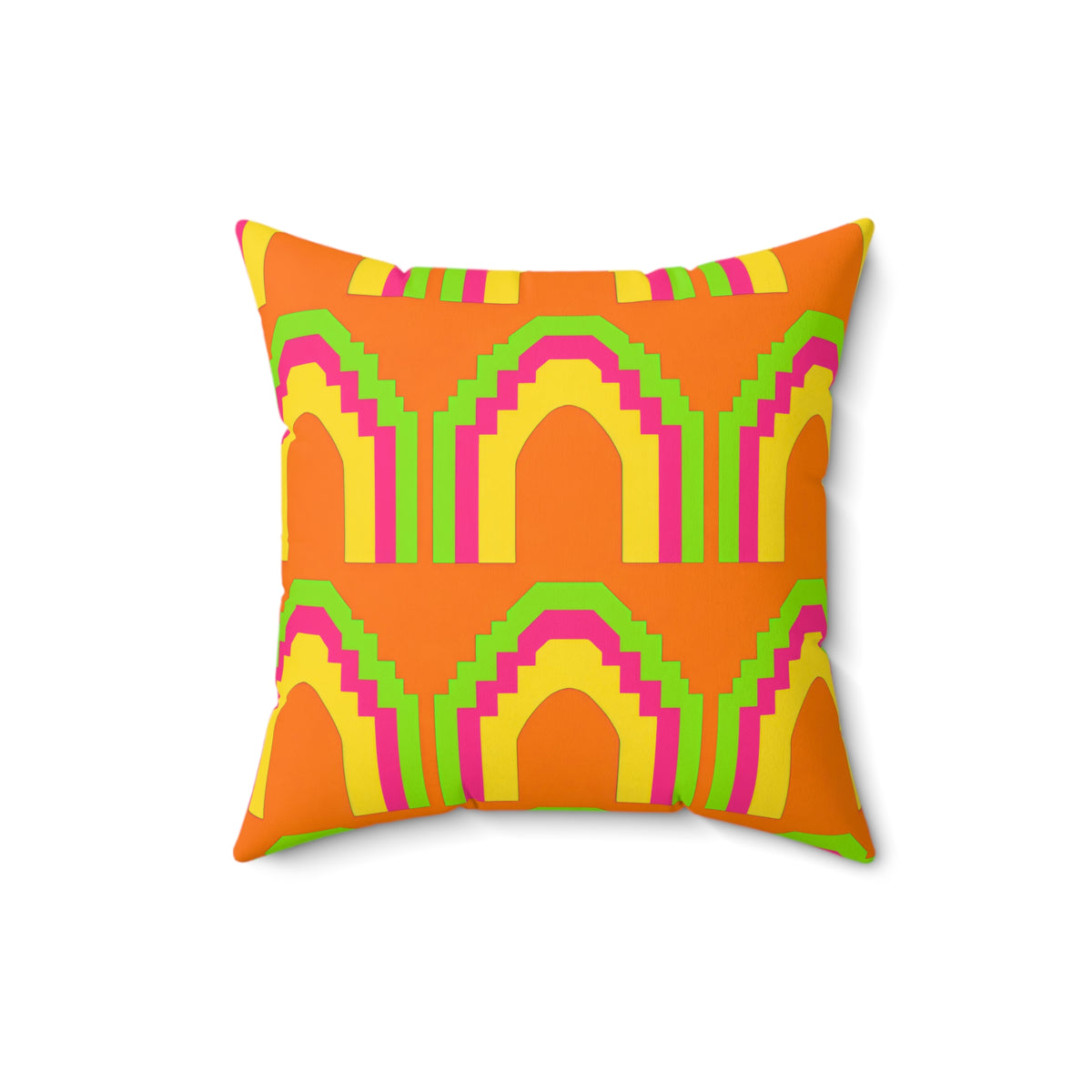 Grand Stepped Arches Faux Suede Cushion – Hot Citrus Festive