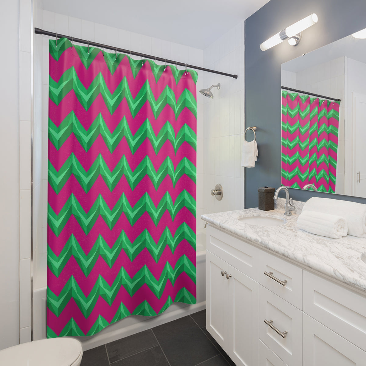 Broad Cut-Gem Chevrons Shower Curtain – Chevron Geometric Pattern