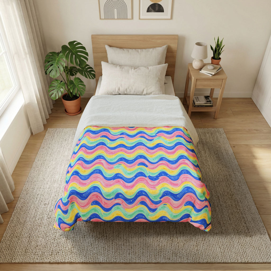 Icing Drip Waves Cotton Duvet Cover – Candy Fluid Art Pattern