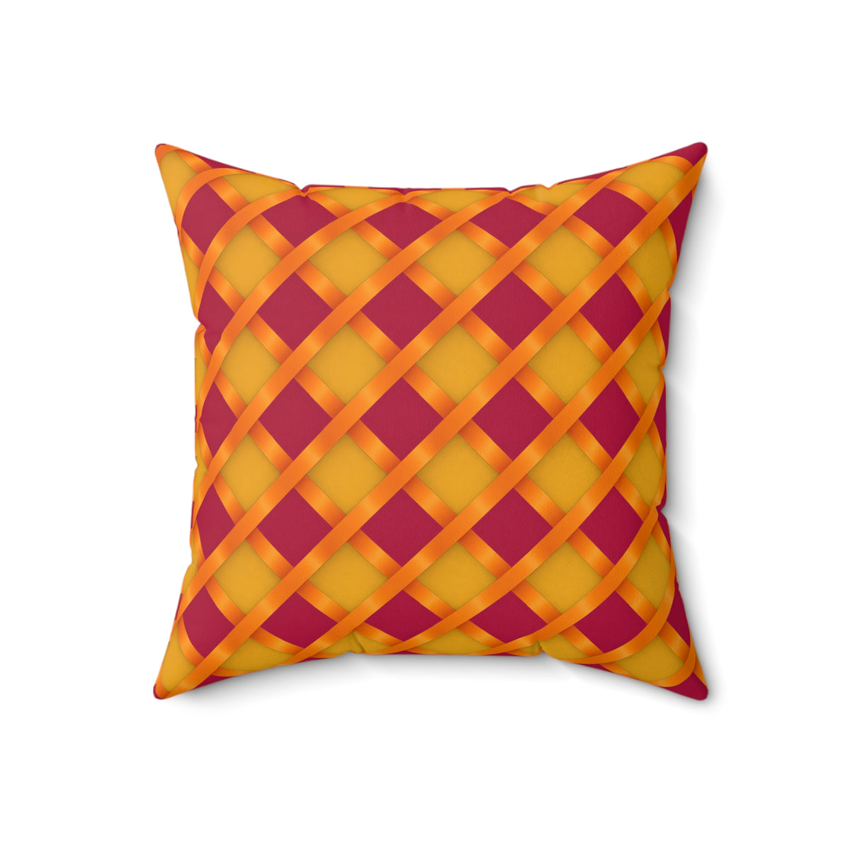 Broad Gold Diamond Trellis Faux Suede Cushion – Cranberry Spice