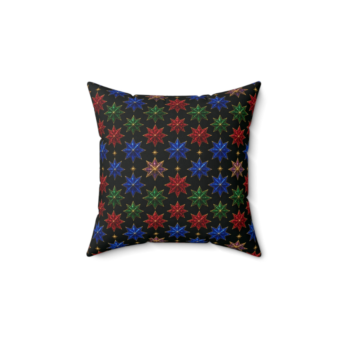 Faceted Crystal Stars Faux Suede Cushion – Holographic-Look Kaleidoscope Pattern