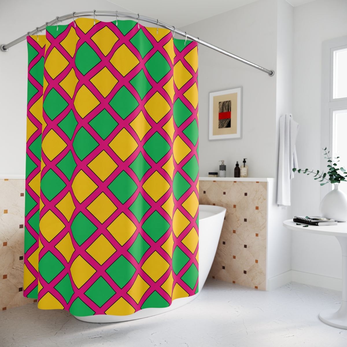Harlequin Gold Grid Shower Curtain – Harlequin Geometric Pattern