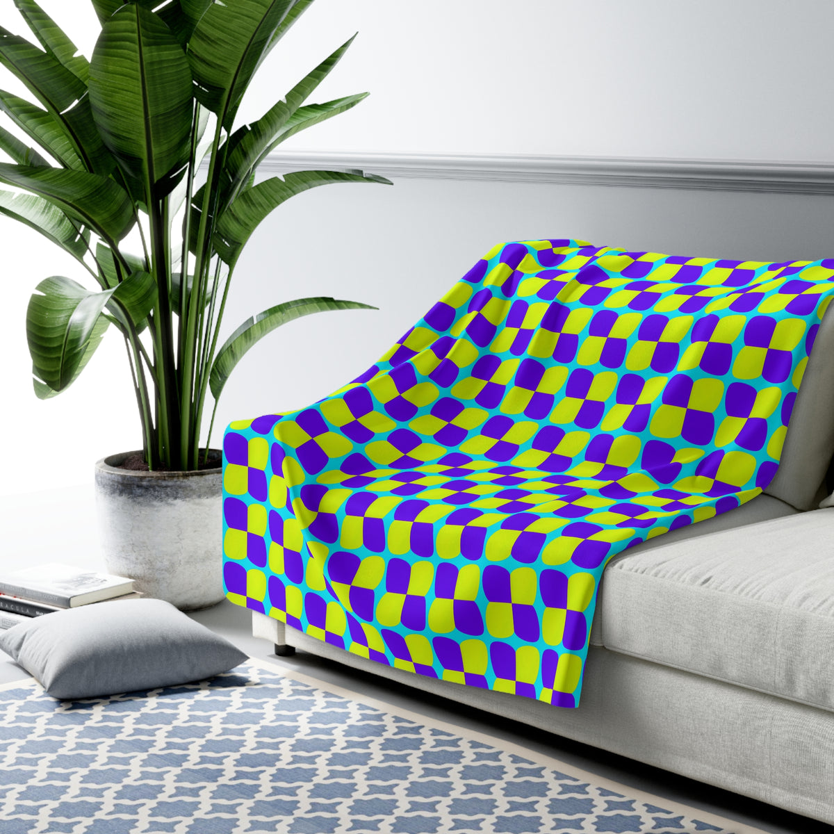 Bold Bulge Checker Sherpa Fleece Blanket – Op-Art Checker Pattern
