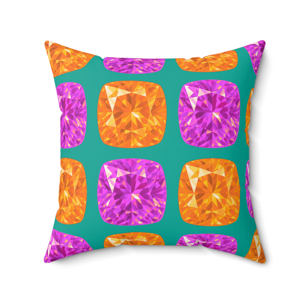 Giant Cut Gem Grid Faux Suede Cushion – Peacock Jewel