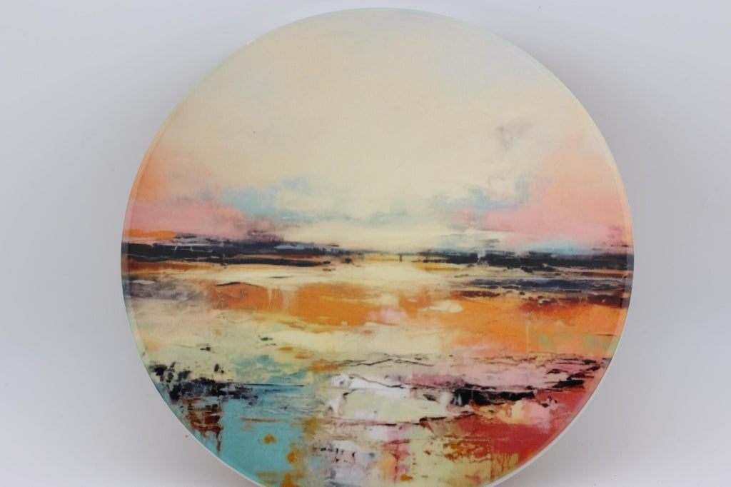 AI24079C Abstract Minimalist Watercolour Landscape - Multi coloured Round Ceramic Coasters- Set of 6,gift for all occasions, Made in Britain