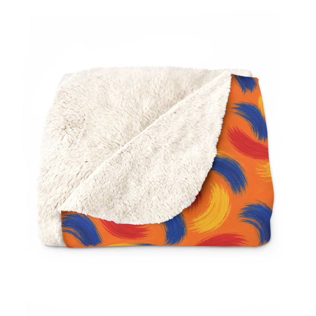 Sweeping Arcs Sherpa Fleece Blanket – Expressionist Brushstroke Abstract Pattern