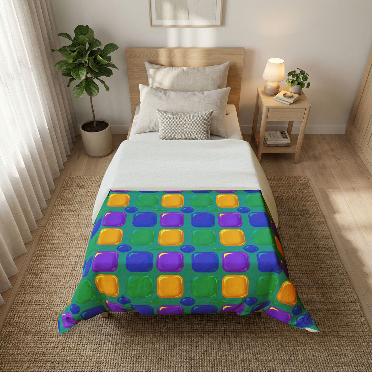 Giant Puffy Glass Cushions Cotton Duvet Cover – Peacock Jewel