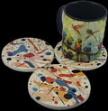 AI24017C Ink Splat Effect Round Ceramic Coasters- Set of 6, colourful, gift for all occasions, six unique designs.