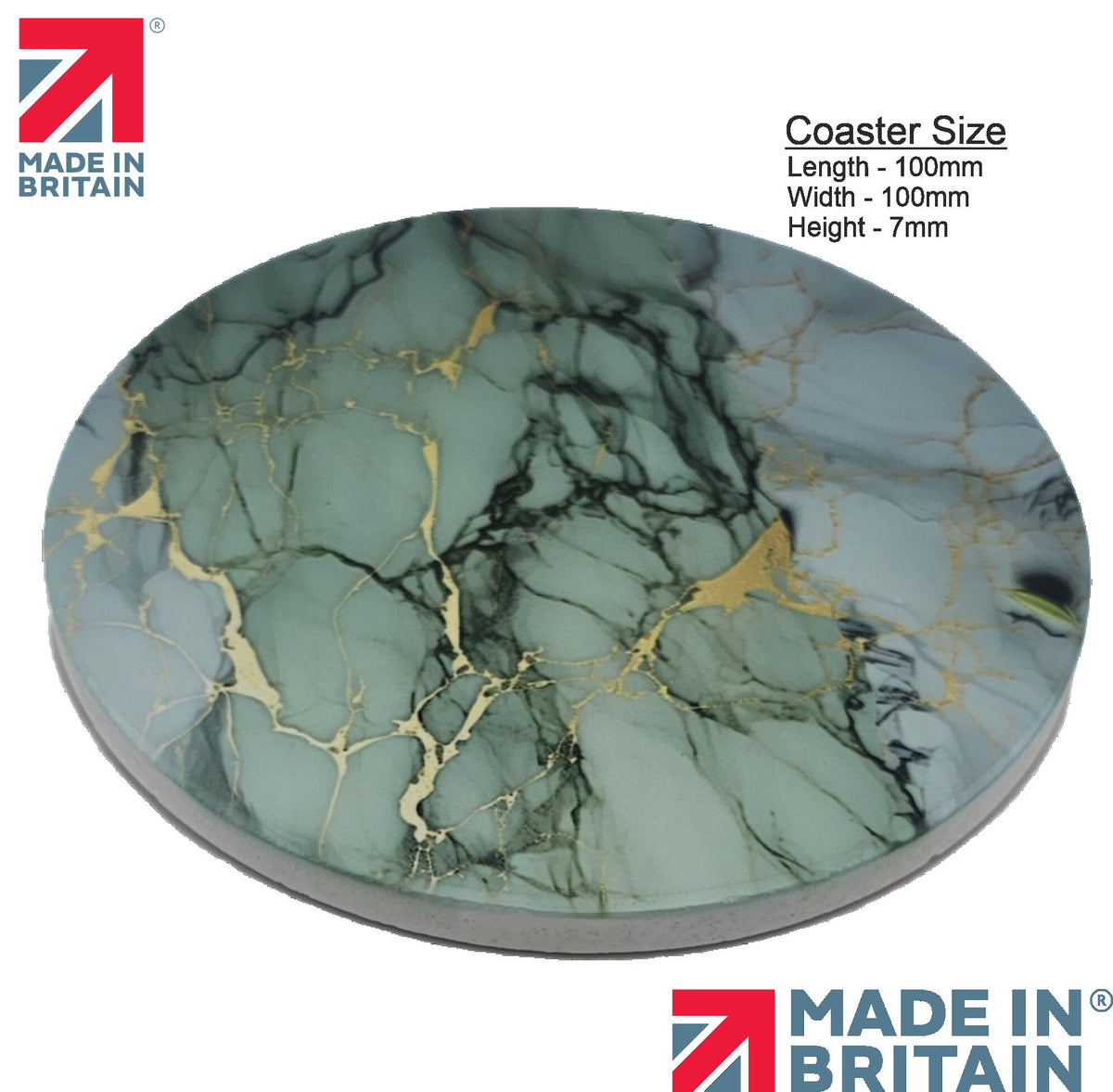 AI24026C Green Marble Effect Round Ceramic Coasters-  Set of 6, colourful, gift for all occasions, six unique designs.