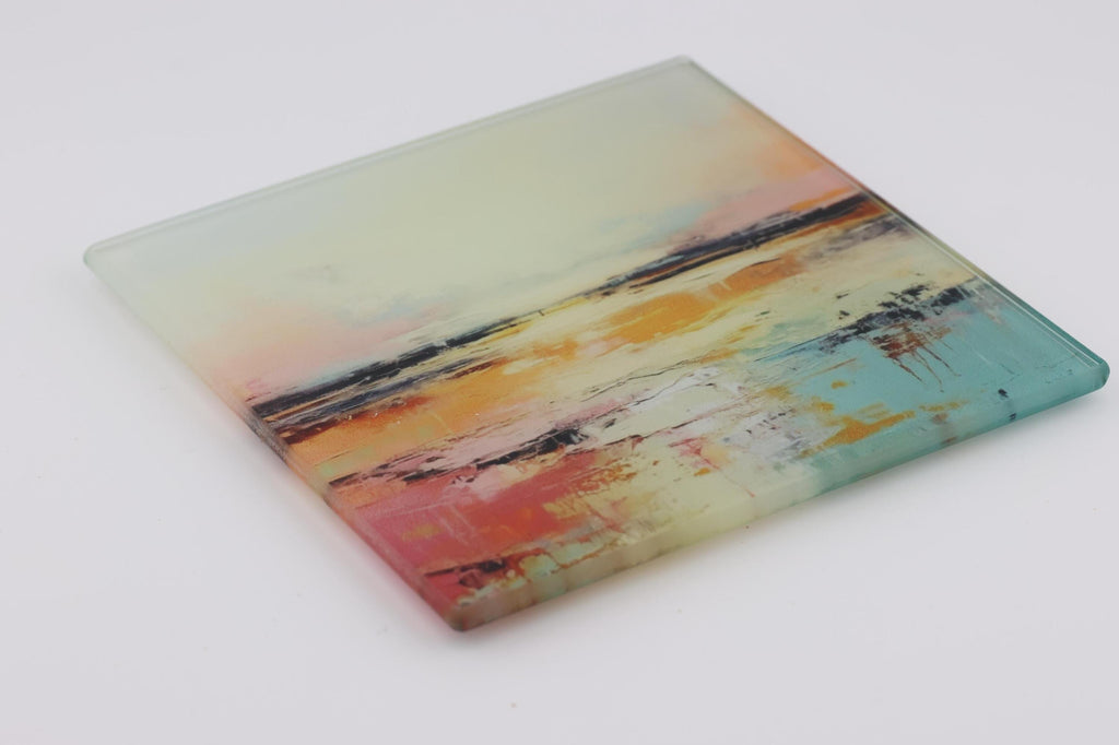 AI24079G Water colour Abstract minimalist Lanscape Scene  Square Glass Coasters- Set of 6, colourful, gift for all occasions.