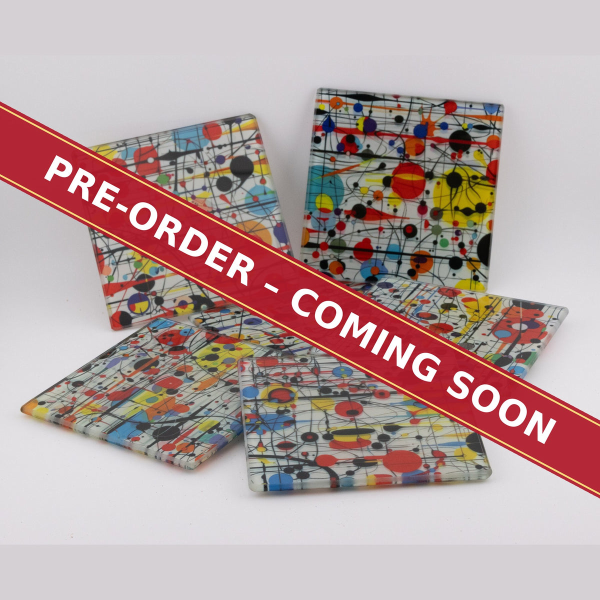 Abstract Pollock-Style Minimalist square glass coaster set of 6, pre-order coming soon