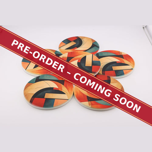 Abstract Cubist No.1 round ceramic coaster set of 6, pre-order coming soon
