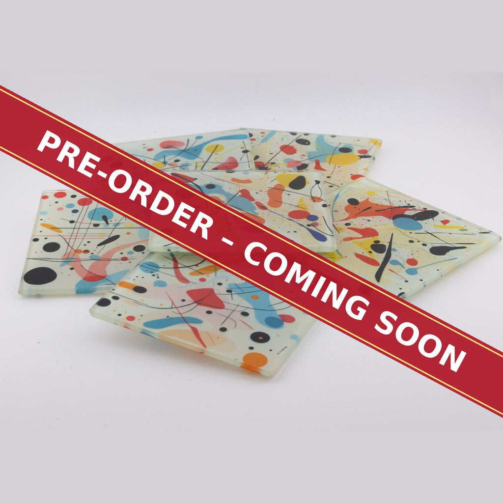 Ink Splat Abstract square glass coaster set of 6, pre-order coming soon