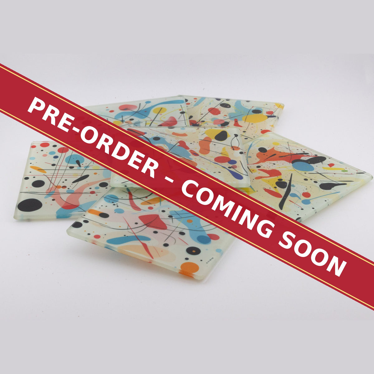 Ink Splat Abstract square glass coaster set of 6, pre-order coming soon