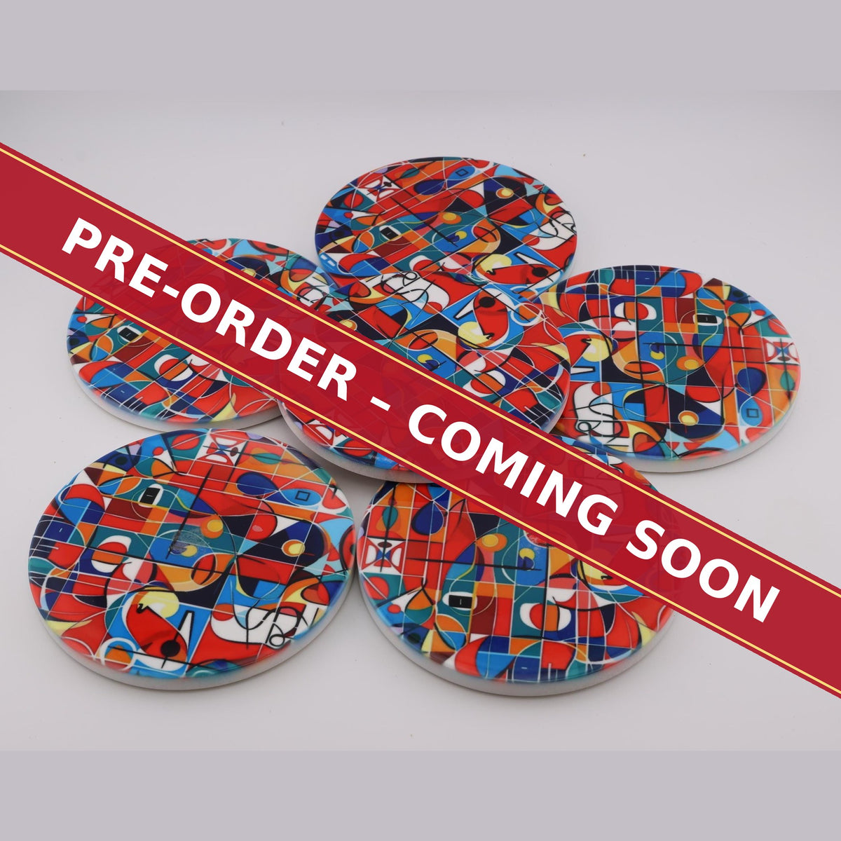 Abstract Minimalist No.2 round ceramic coaster set of 6, pre-order coming soon