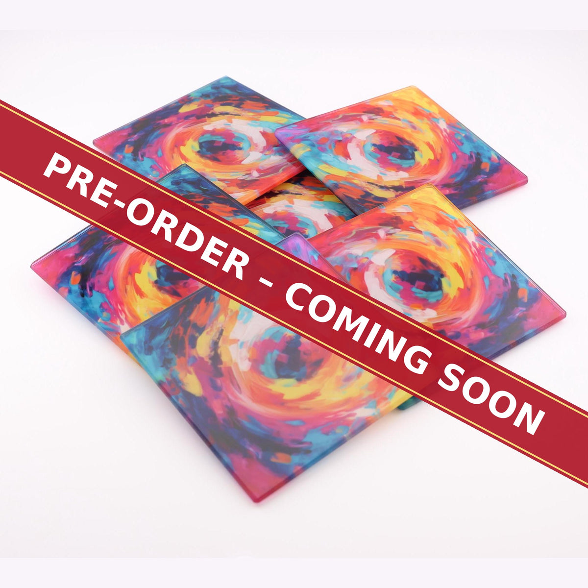 Abstract Vortex No.9 square glass coaster set of 6, pre-order coming soon