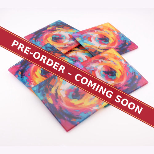 Abstract Vortex No.9 square glass coaster set of 6, pre-order coming soon