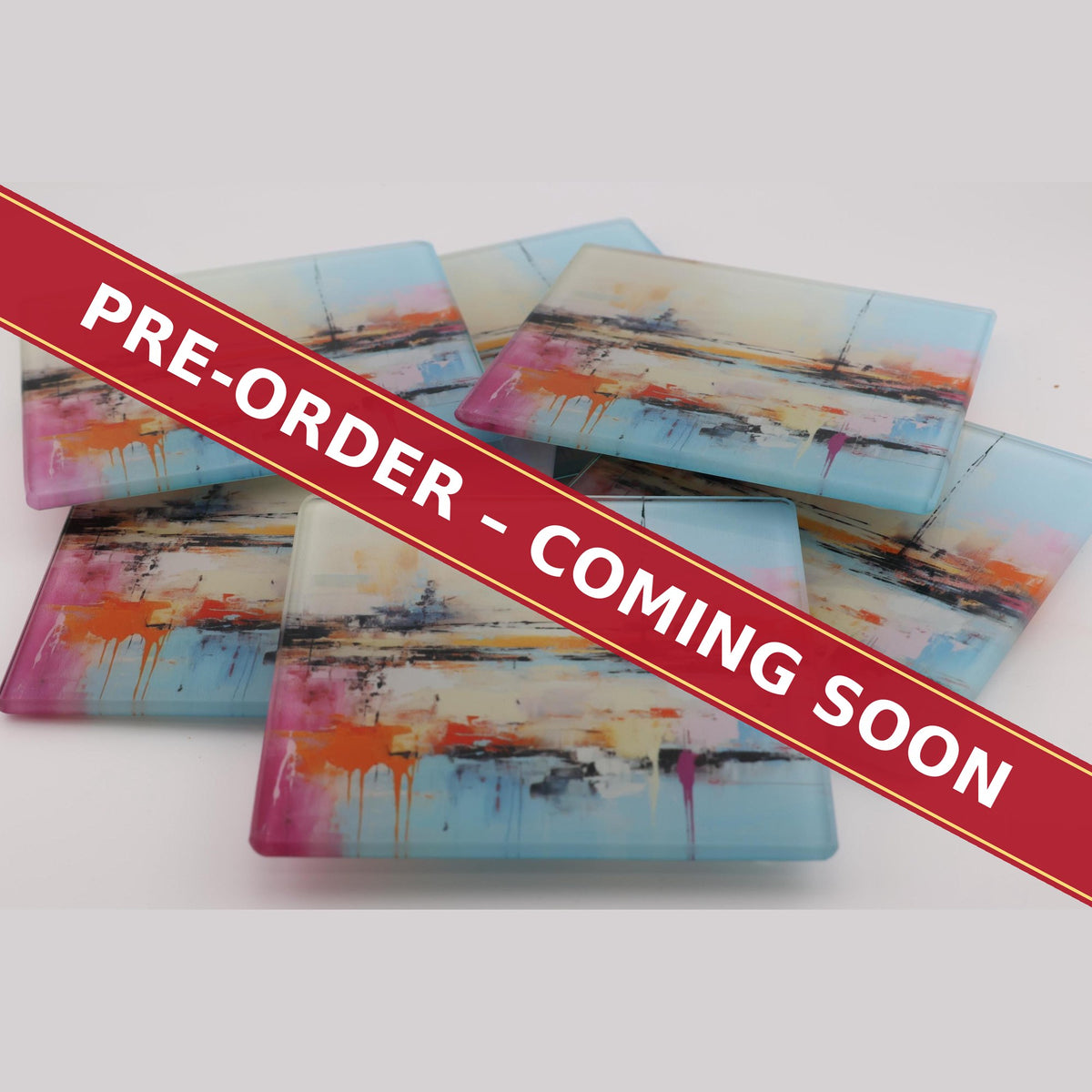 Watercolour Seascape square glass coaster set of 6, pre-order coming soon