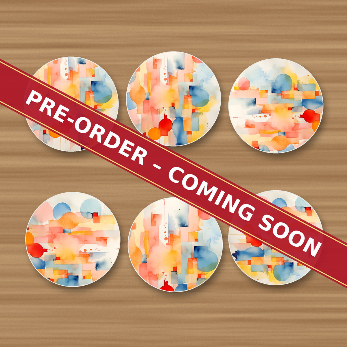 Pastel Cubist Shards round ceramic coaster set of 6, UV printed, pre-order coming soon