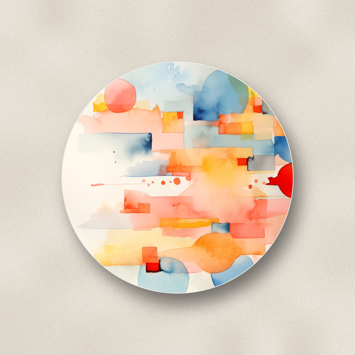 Close-up of one pastel cubist shards ceramic coaster, glossy finish, flat UV print