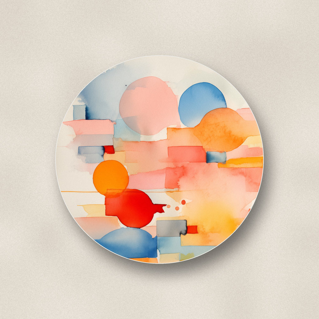 Close-up of one pastel cubist shards ceramic coaster, matte finish, flat UV print