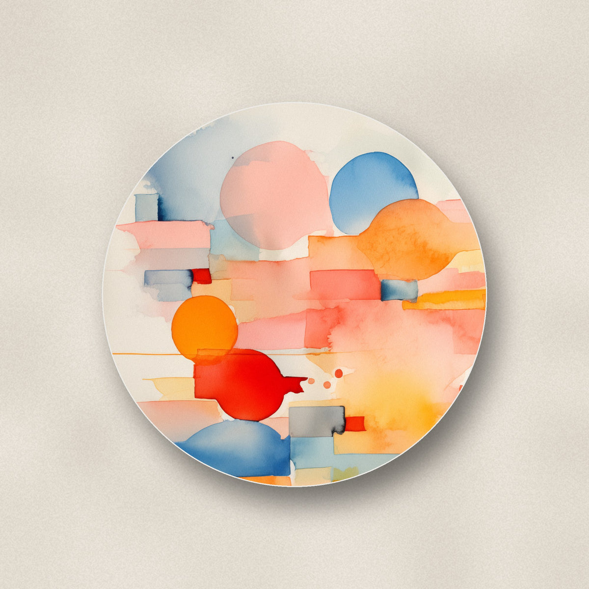Close-up of one pastel cubist shards ceramic coaster, matte finish, flat UV print