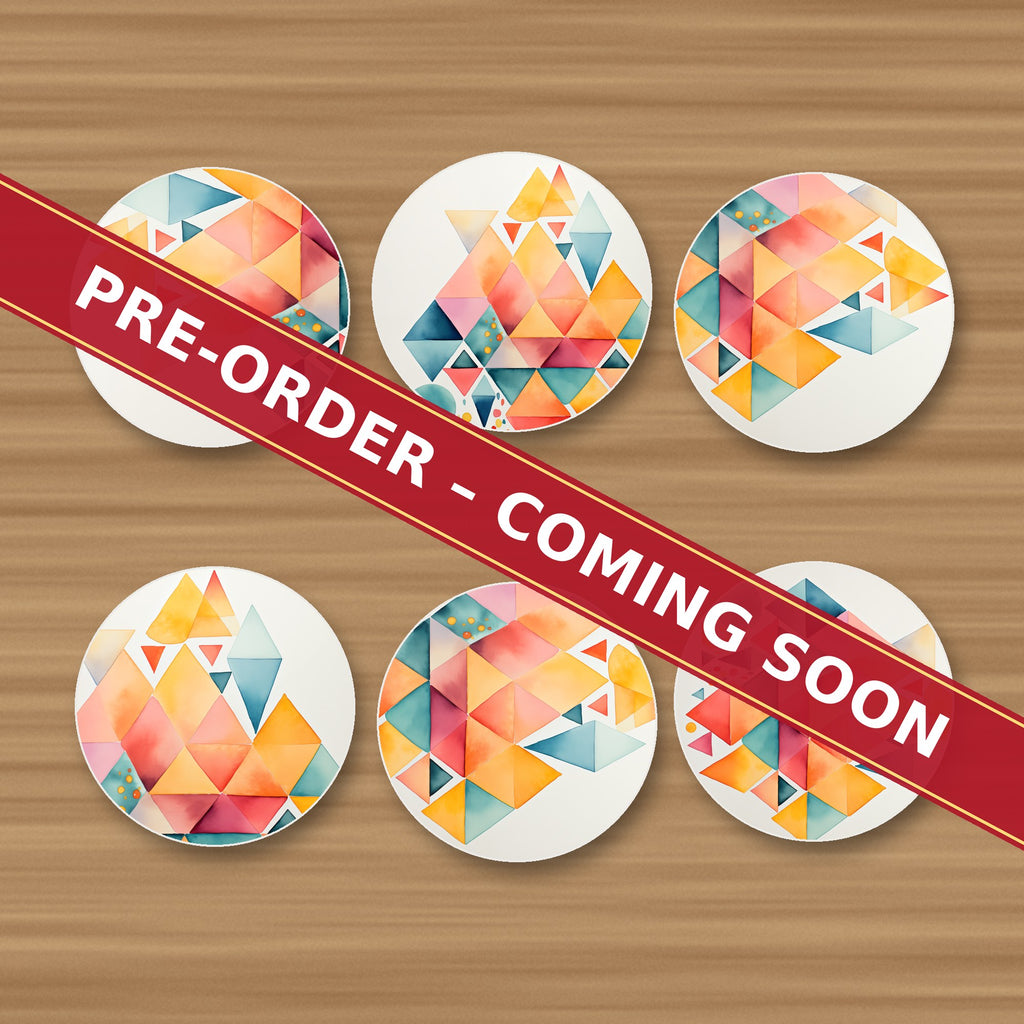 Pastel Diamond Mosaic round ceramic coaster set of 6, UV printed, pre-order coming soon